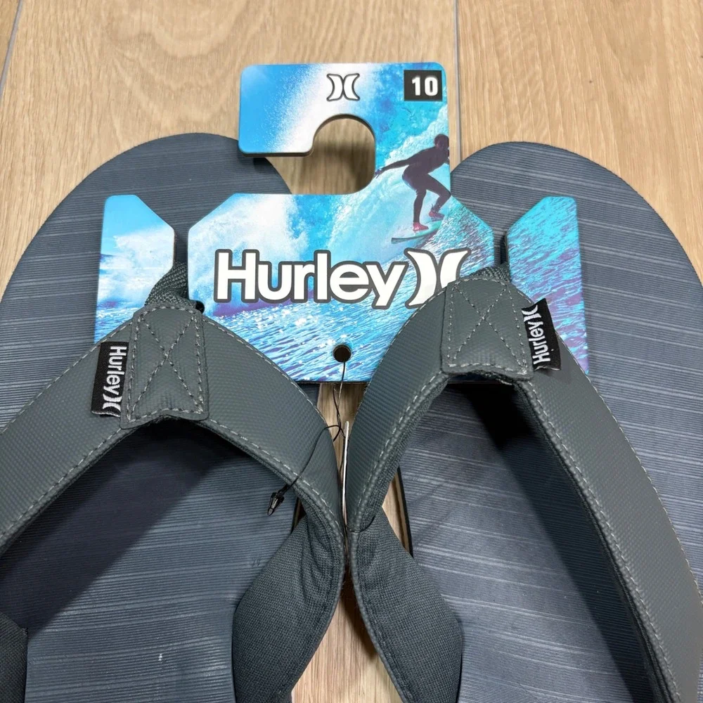 Hurley Mens Flip Flop Sandals Grey Charcoal Thong Summer Beach Shoes Size 10 NWT